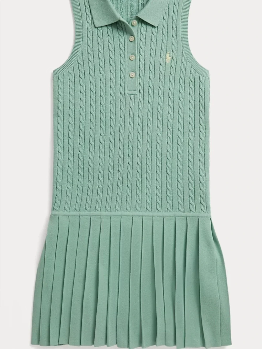 Ralph Lauren Mint Cable-Knit Pleated Polo Dress